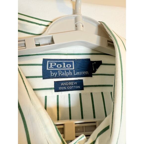 Polo Ralph Lauren Andrew Green White Striped Button Down Shirt Size 17.5/34-35 - Picture 6 of 7